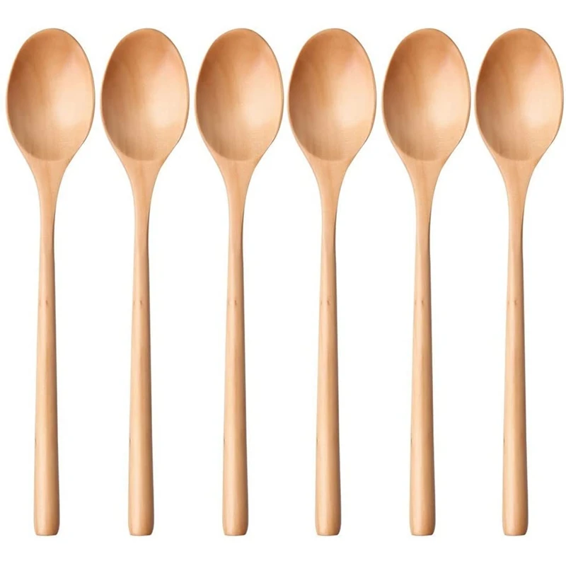 

Wooden Spoons,Wood Soup Spoons Long Handle Wooden Teaspoon Japanese Style Spoons for Kitchen Stirring Cooking Eating