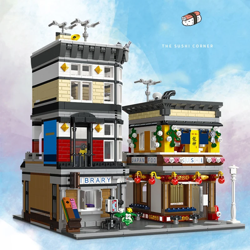 Technical Moc Architecture Commercial Model Building Blocks Ideas Expert Sushi Corner Bricks Assembly Diy Set Toys for Children | Игрушки и