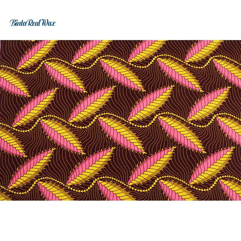 6 ярдов ретро сумка с принтом листьев Платье Ткань бинта настоящий воск Анкара
