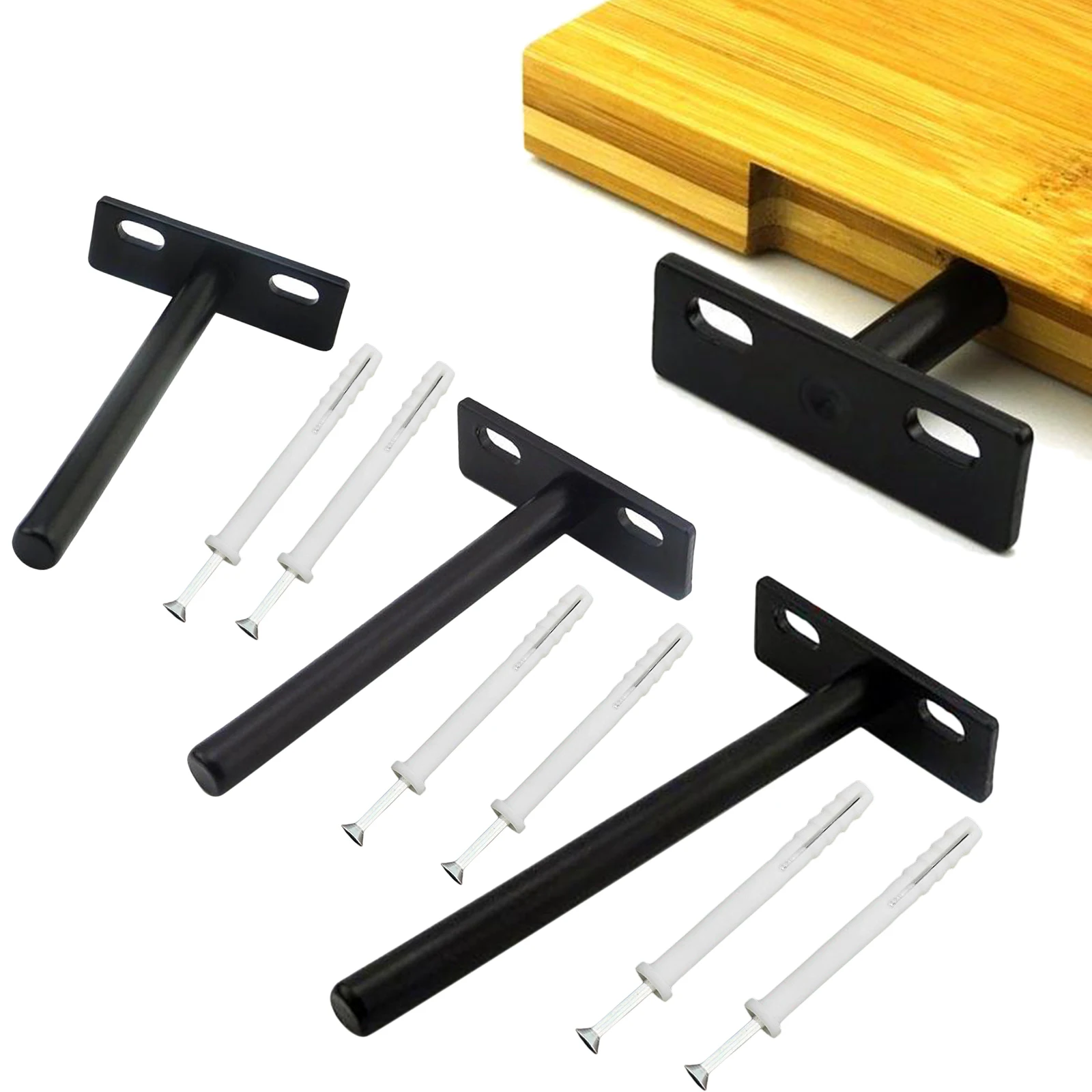 

Floating Shelf Bracket Heavy Duty Hidden Brackets Supports Blind Shelf Wall Mount 3/4/5-Inch, Black