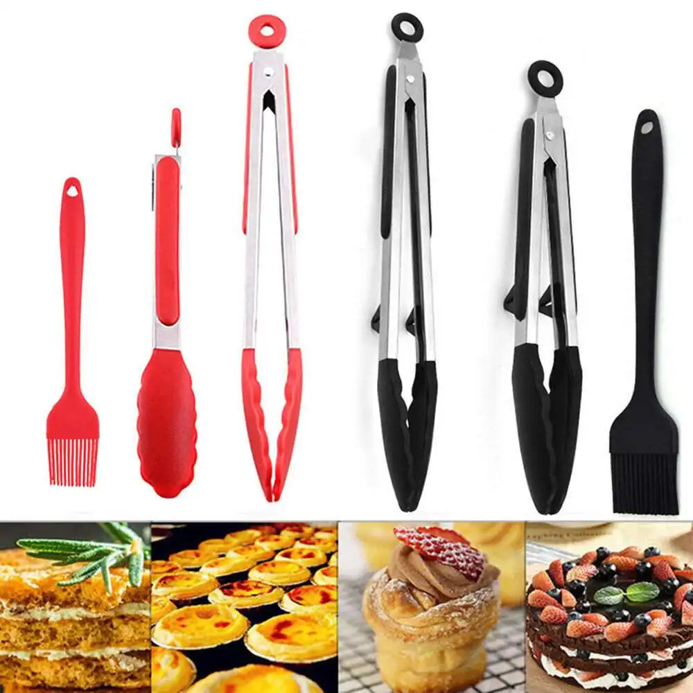 

3-piece Food Songs-Barbecue Tongs Food Bread Tongs Stainless Steel Silicone Tongs Cooking Clip Clamp BBQ Accessories