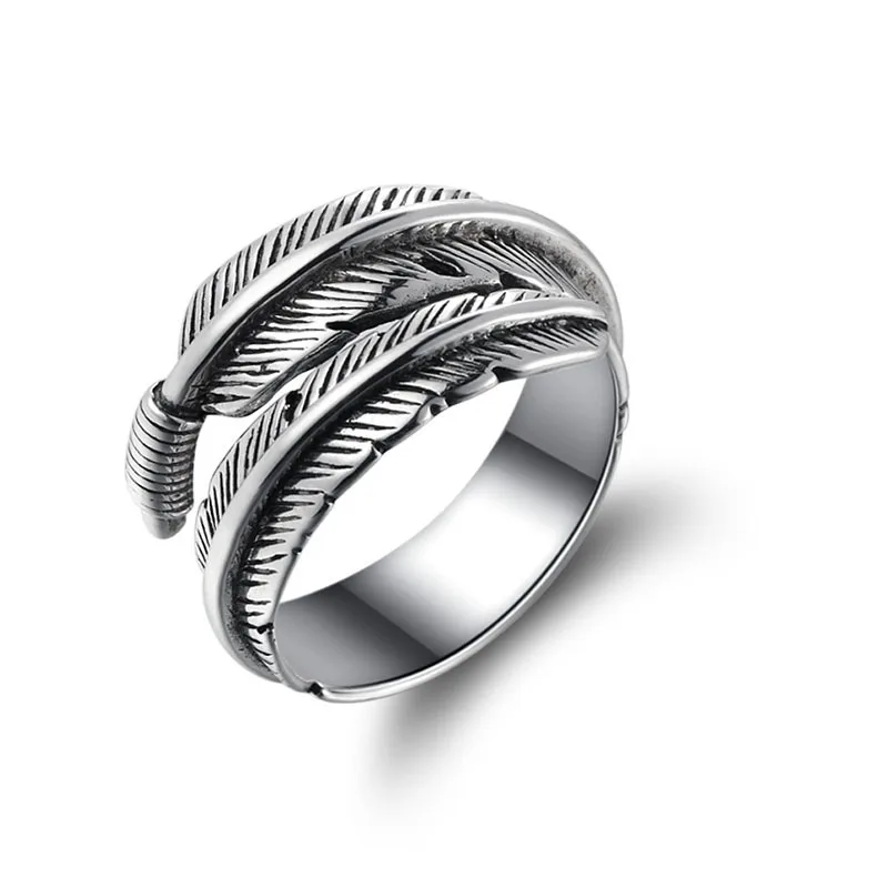 

Retro High-quality 925 Sterling Silver Jewelry Thai Silver Not Allergic Personality Feathers Arrow Opening Rings