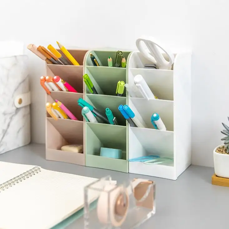 

2022 Mini Desk Pen Holder Pencil Makeup Storage Box Desktop Organizer Stand Case For School Office Stationery