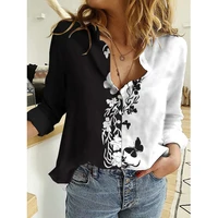 elegant fashion butterfly printing long sleeve shirts for womens 2021 autumn new button casual oversized chiffon blouses female