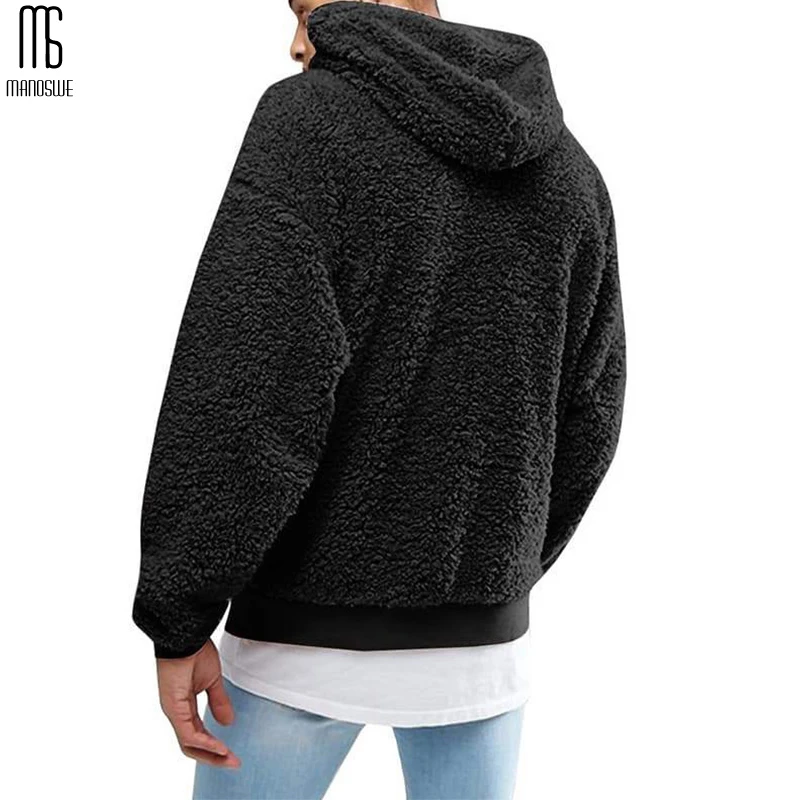 Manoswe Мужская Повседневная Толстовка без застежки с капюшоном из плюша длинным