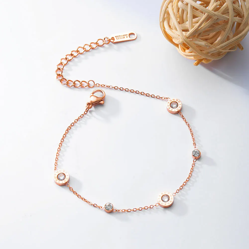 Женские ножные браслеты JeeMango трендовые римские с сердечками из розового золота и