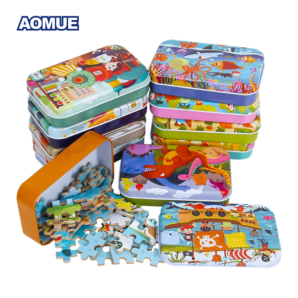 

Aomue Baby Kids Paper Puzzles Toys Toddler Iron Box Cards Matching Game Cognitive Cards Animal Figure Life Sets Puzzles
