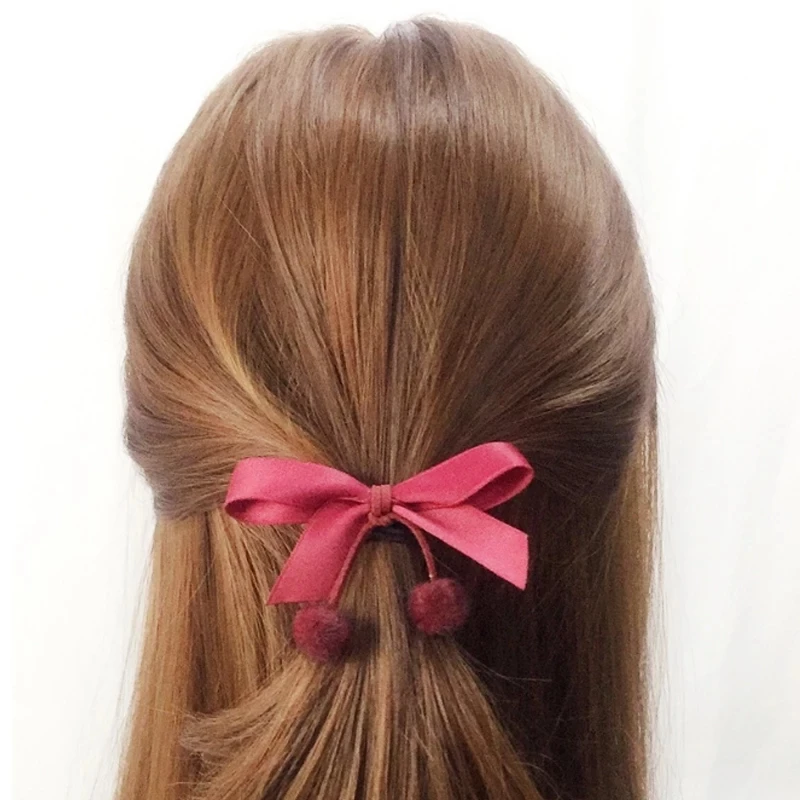 

Fashion Elastic Hair Rope For Woman Flannelette Bow Hair Ring Pompon Pendant Hair Tie Ponytail Holder Girl Hair Accessories Hot