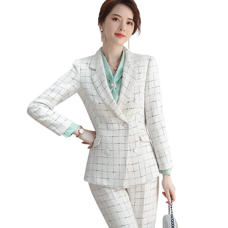 костюм женский брючный костюмы женские Модный клетчатый офисный деловой со