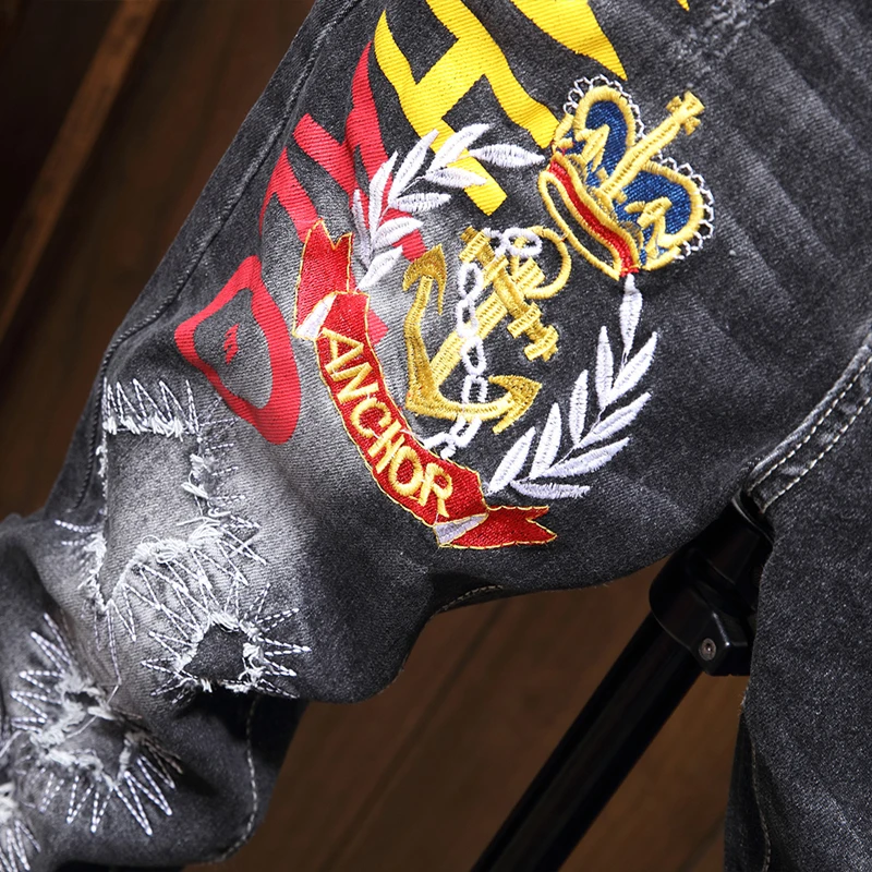 Male Jeans Men Men'S Jean Homme Denim Slim Fit Pants Trousers Black Biker Printing Designer Skinny High Quality Soft Young