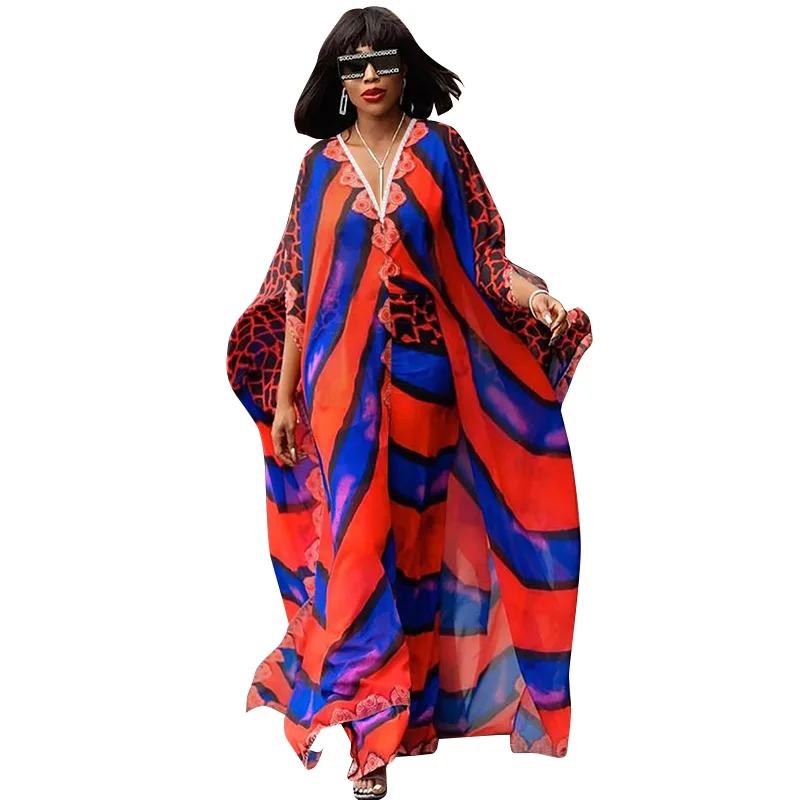 

African Dresses for Women 2021 Summer African Women Printing Plus Size Long Robes African Clothes African Clothing for Women