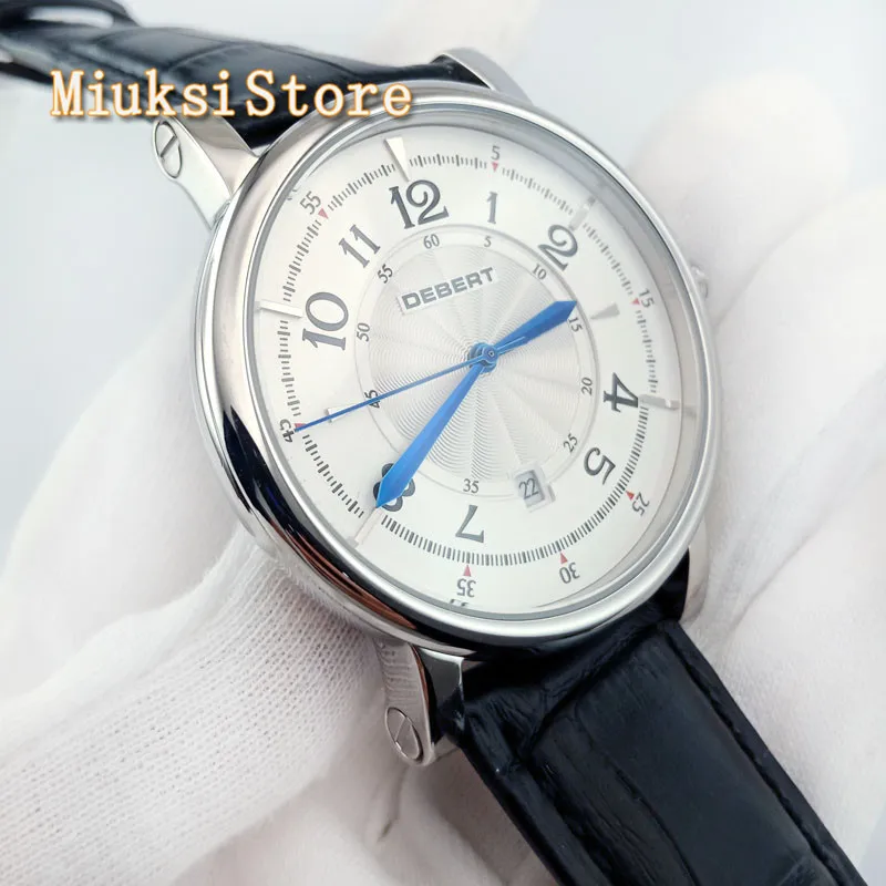 Мужские наручные часы deger черный кожаный ремешок 43 мм с синими ручками чехол из