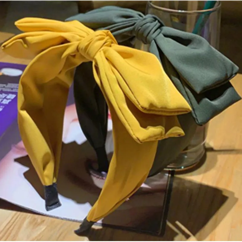 Ободок для волос двухслойный Женский однотонный бант с бантом повязка на голову