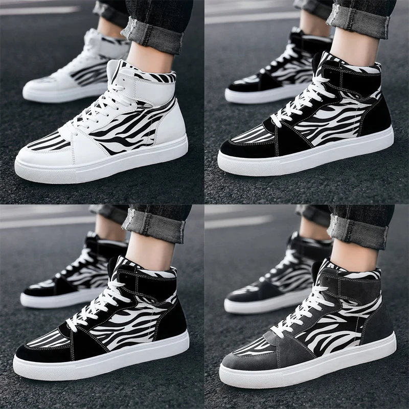 

2021 Summer New Men's Shoes Leopard Canvas Shoes Zebra High Top Shoes Large Size 47 White Non-slip Anti-Odor Sneakers