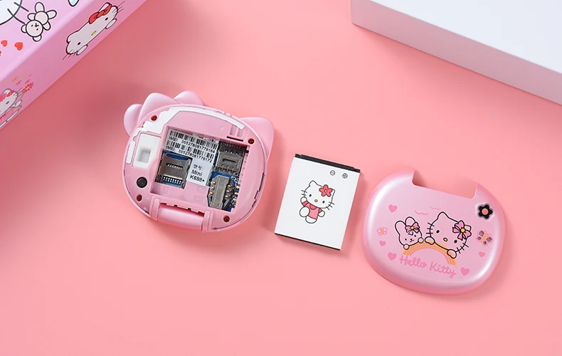 Милый мини-телефон hello kitty для девочек K688+ четырехдиапазонный флип-мобильный телефон с мультяшками разблокированный детский мини-телефон с двумя sim-картами