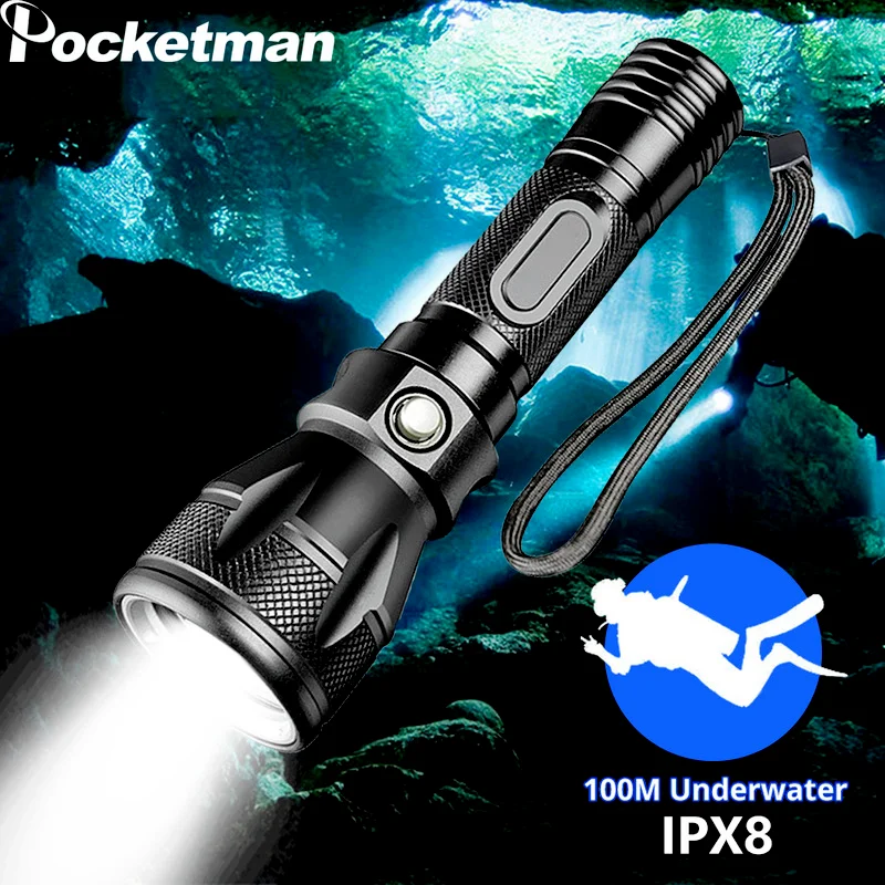 

Мощный профессиональный фонарик T6/L2 для дайвинга IPX8, водонепроницаемый фонарик для дайвинга, суперъяркий Подводный фонарь 18650 для дайвинга,...