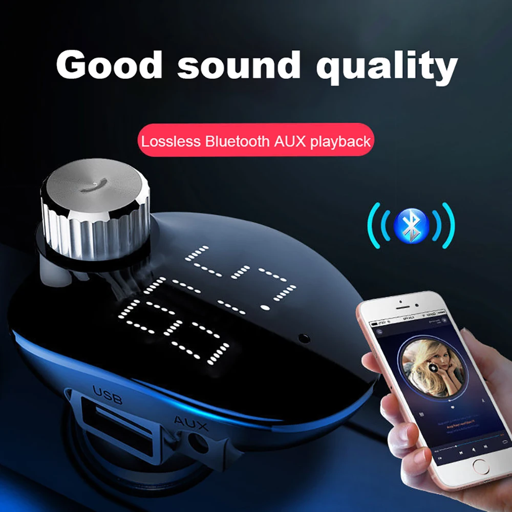 

Bluetooth 5.0 FM Transmitter Car Stereo MP3 Player Wireless Handsfree Car Kit Adapter Support USB Disk/TF Card Music Play