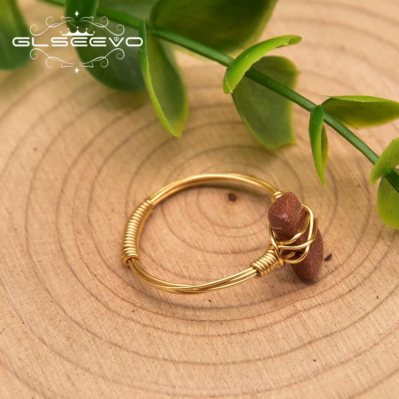 Glseevo Unusual Sandstone Gemstone Brass 18k Gold Plated Ring Women Wedding Engagement Love Luxury Vintage Gift Jewelry GR0284F | Украшения