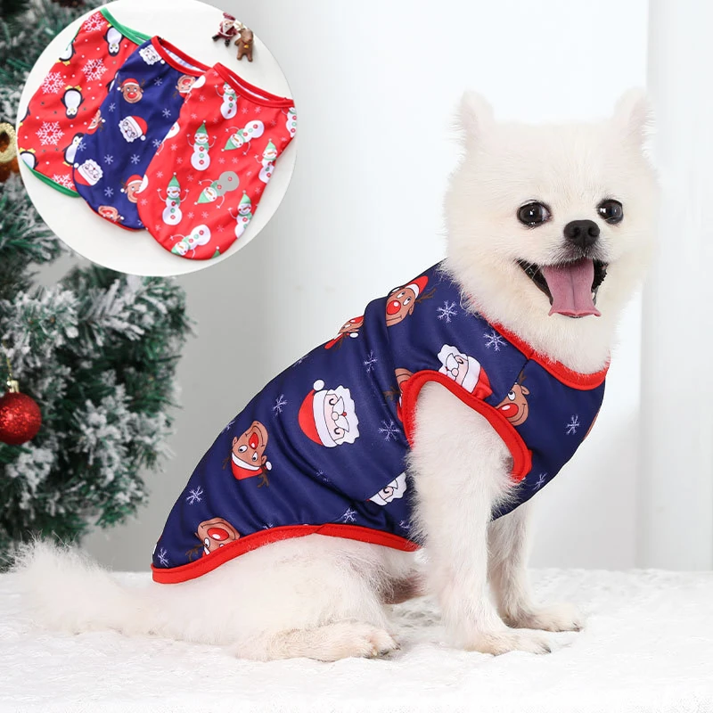 

XS-XXL Kitten Puppy Christmas Clothes Cute Dog Vest Santa Snowman Pattern Dog Clothes for Small Dogs Christmas Clothing for Cats
