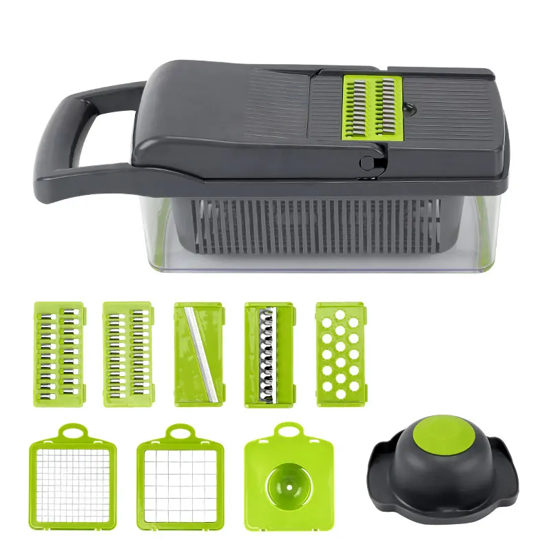 dark grey and green Vegetable Cutter Kitchen accessories Mandoline Slicer Fruit Dicer Cutter Potato Peeler Carrot Cheese Grater Vegetable Slicer - Color: dark grey and green