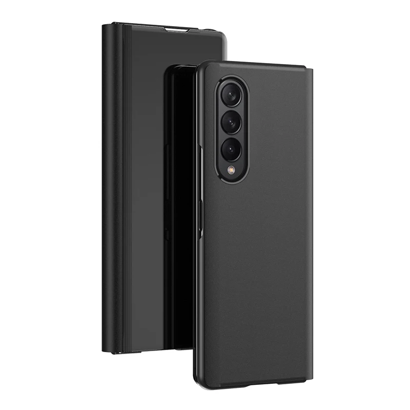 smart flip cover for samsung galaxy z fold 3 2 5g mirror bracket plating pu leather case shockproof phone for z fold 3 5g case free global shipping