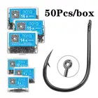 50 шт.корт. Одинарные круглые рыболовные крючки из высокоуглеродистой стали, крючки с бородкой для карпа, морская снасть, аксессуары для ловли нахлыстом