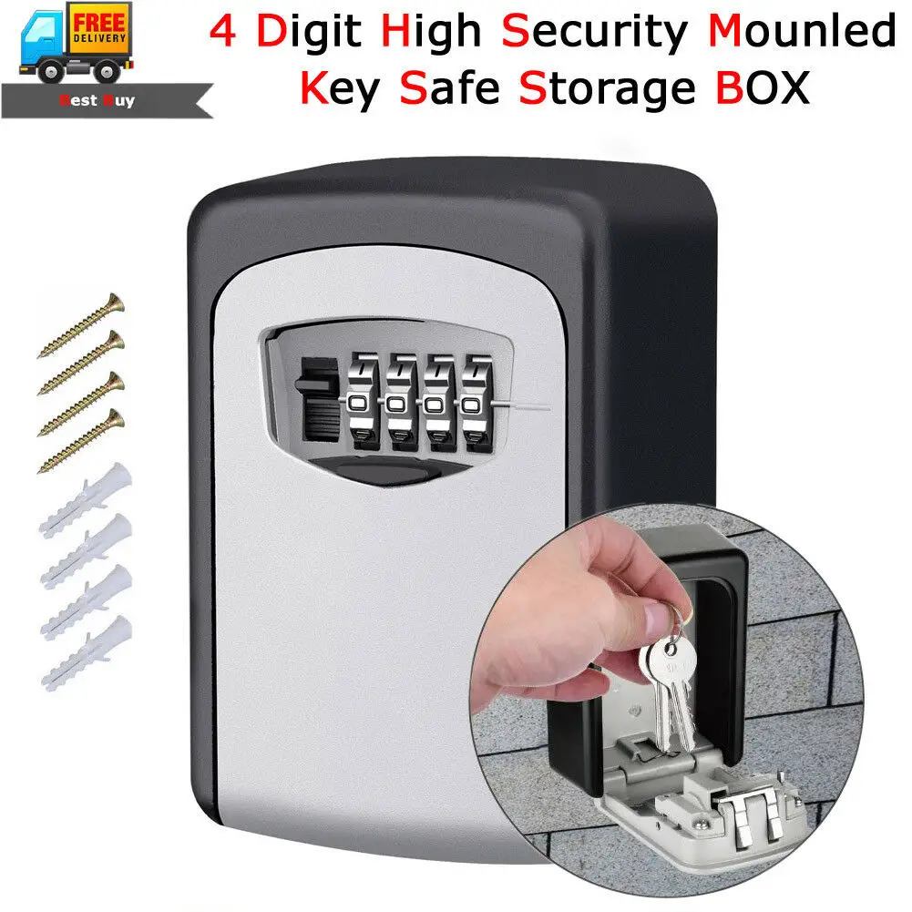 

4 Digit Combination Key Lock Box Wall Mounted Key Safe Box Storage Case Organizer 4-Digit Key Storage Box