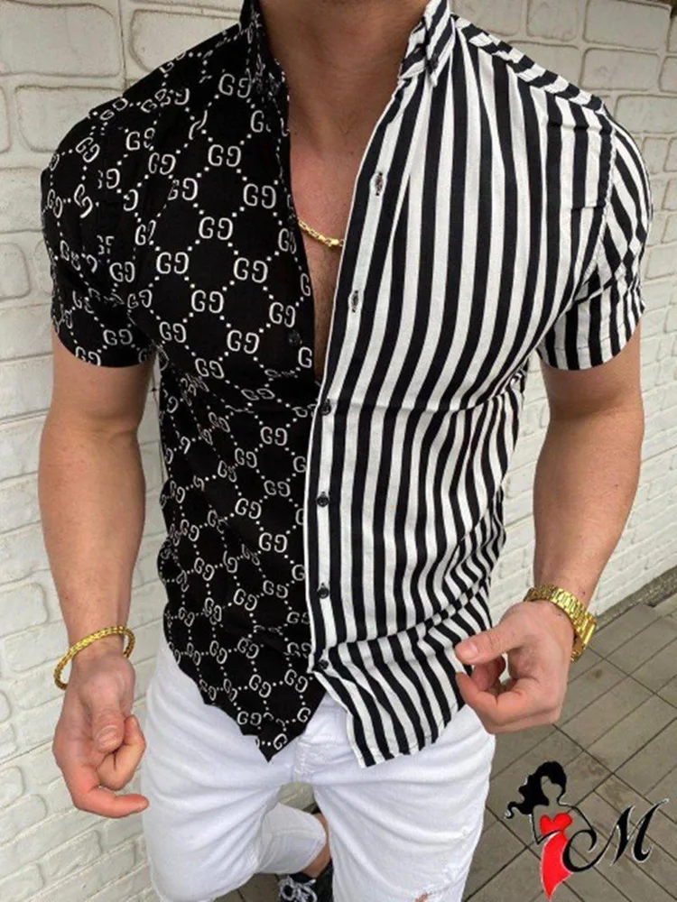 

2021 Men's Shirt Hawaii Slim Fit Men's Short Sleeve Shirt Casual Shirts Male Letter Printing Single-Breasted Clothing