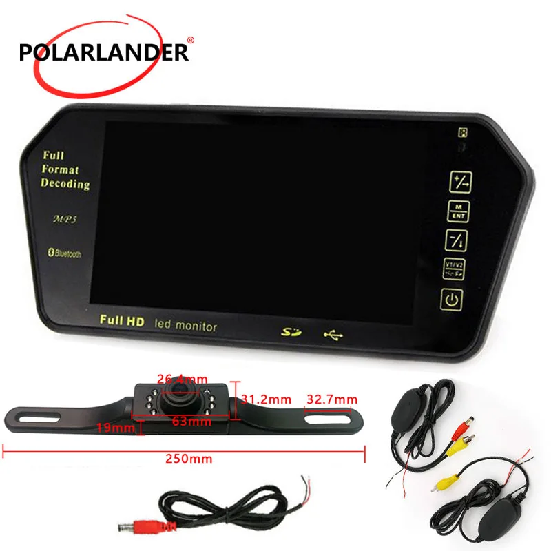 Wireless Long Plate Night Vsion Rearview Camera With 7 Inch TFT Bluetooth Mirror Monitor MP5 For Car Parking CMOS Waterproof | Автомобили
