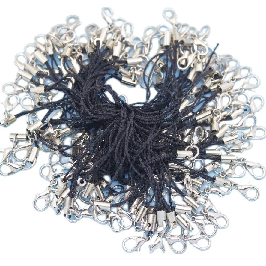 

50PCS Black Rope Clasp Key Chains Mobile Phone Strap Approx 2" long