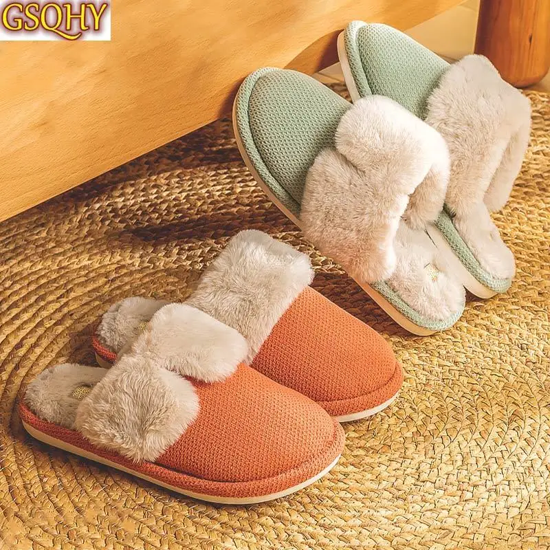 

Women Winter Short Plush Slippers Ladies Indoor Home Flat Shoes Female Candy Color Faux Fur Warm Soft Cute Couple Slippers Hot