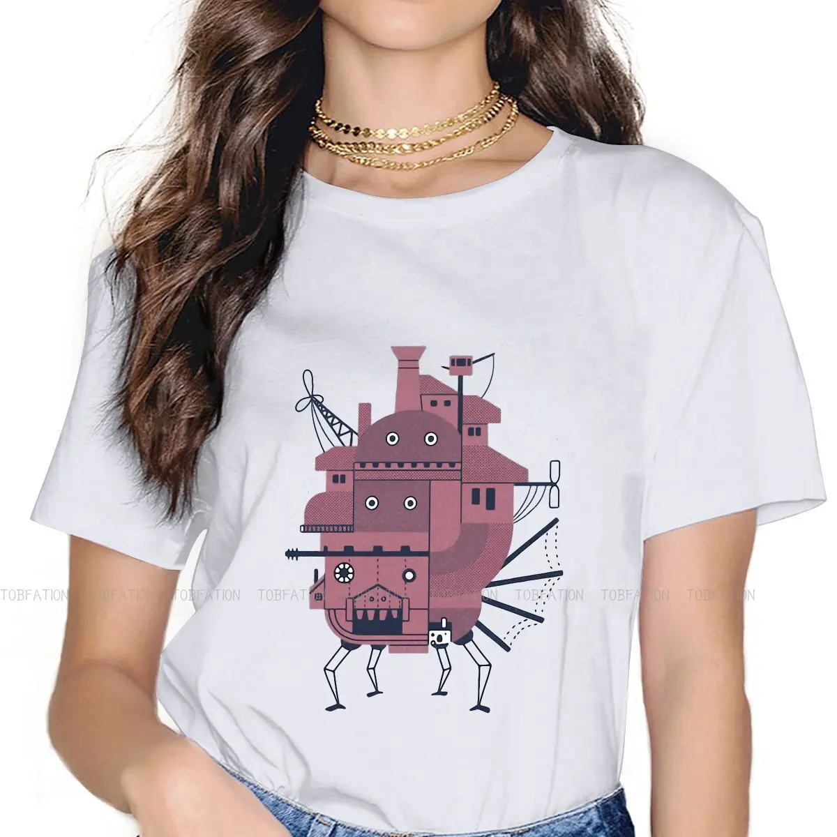 

Женская футболка с рисунком забавного замка из хлопка, 5XL