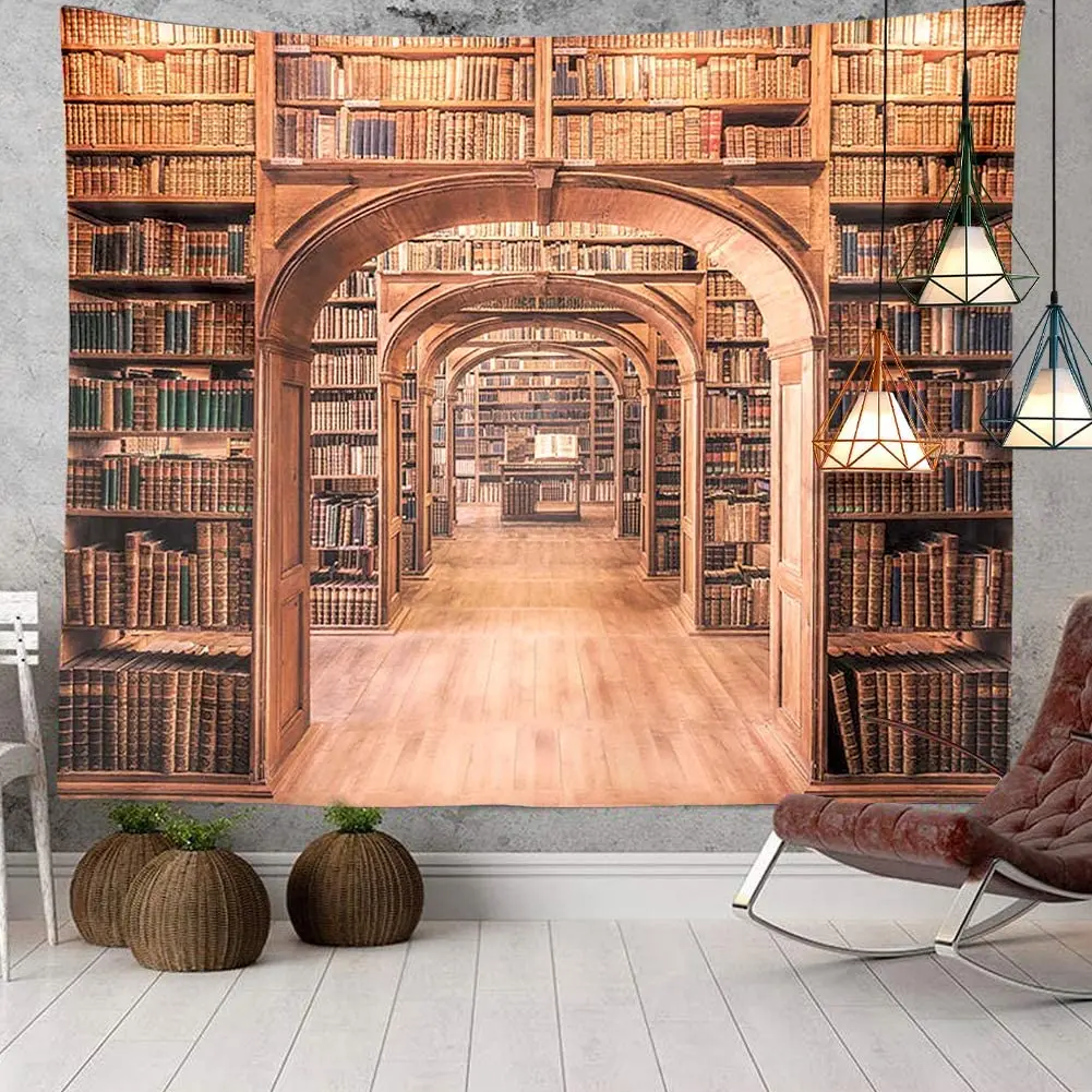 

Retro bookshelf library pattern Tapestry Dreamlike Mandala Hippie Landscape Tapestries Bedroom Living Room Decor Wall Hanging