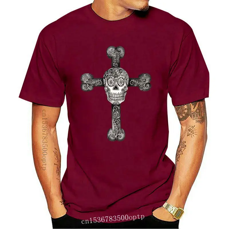 

New Sugar Skull And Cross - Mens Gothic Style Fashion T-Shirt Biker Tattoo Classic Unique Tee Shirt