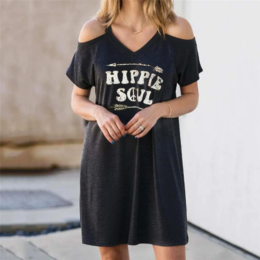 Женское летнее Мини Платье С буквенным принтом сексуальные платья с V образным