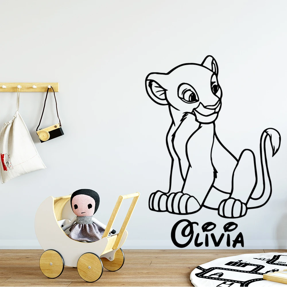 

Simba Wall Sticker Custom Name Lion King Decal Kids Bedroom Personalized Cartoon Decor Cute Babys Room Decoration Removable