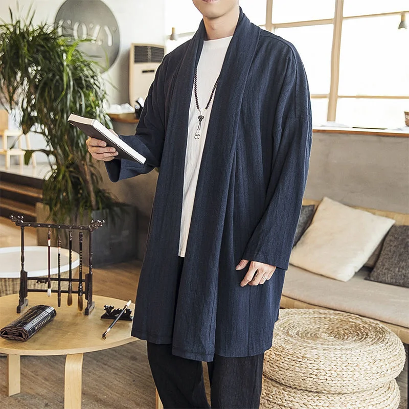 

MrGB Spring Chinese Style Cardigan Linen Long Sleeve Shirts For Man Vintage Solid Color Coat Oversized Fashion Men's Clothing