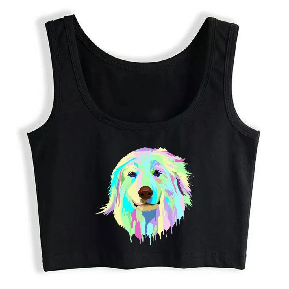 

Crop Top Female Great Pyrenees Dog Comic White Print Tops Women