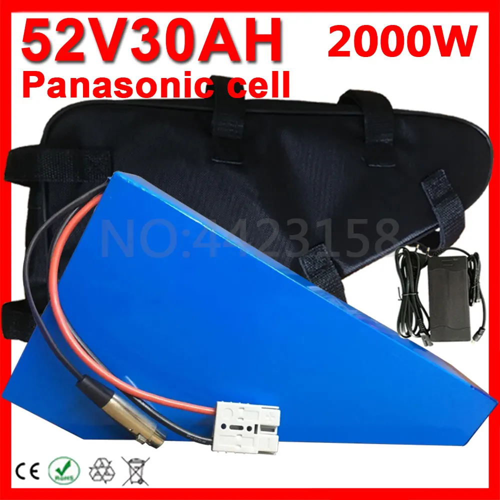 14S аккумулятор Panasonic 52V 15Ah 18Ah 20Ah 24Ah 26Ah 30Ah 2000W Аккумулятор для электровелосипеда треугольный с сумкой + BMS