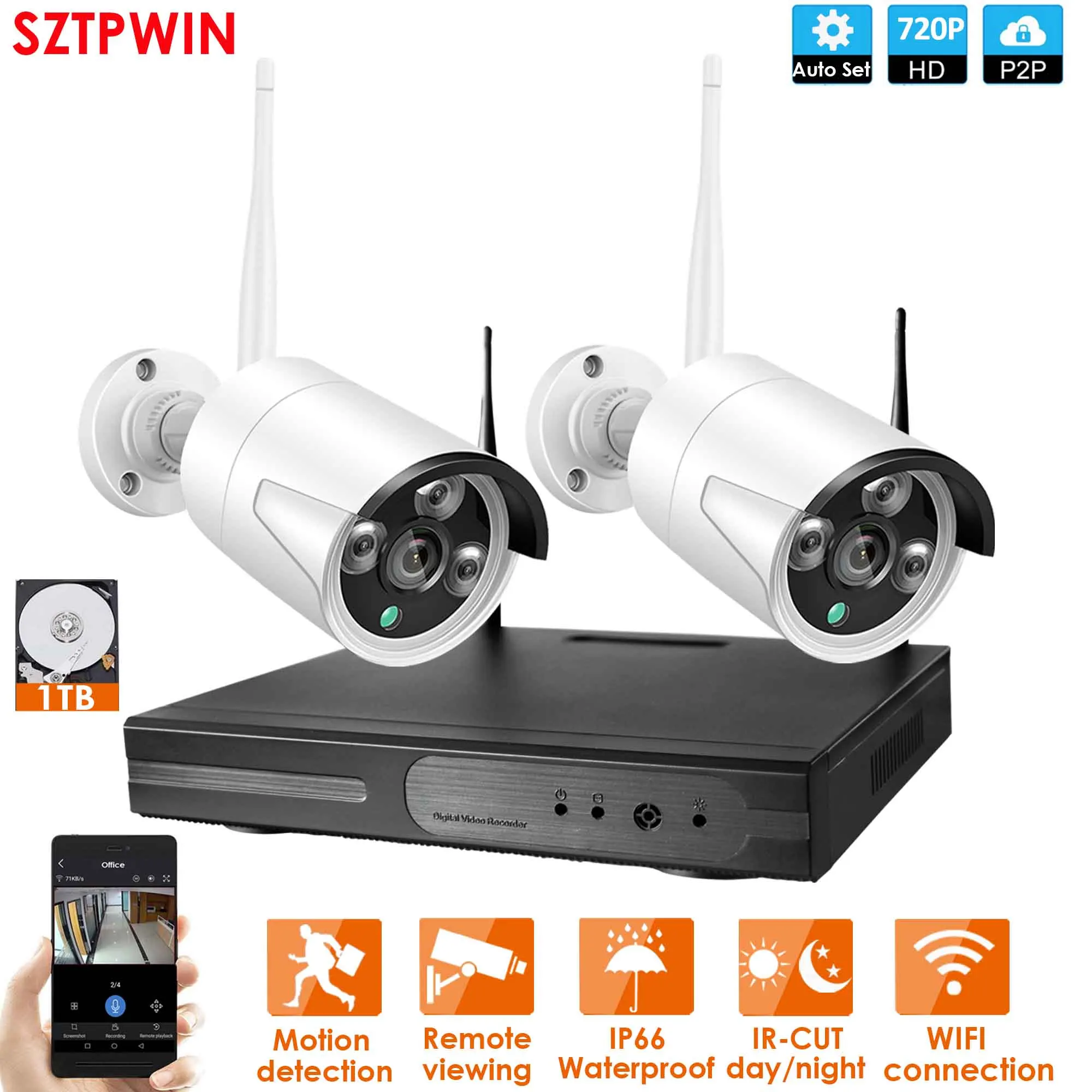 8CH 720P Аудио FHD Беспроводной NVR комплект P2P 720P Крытый Открытый ИК ночного видения безопасности 1.0MP аудио IP камера wifi CCTV система - Цвет: 2CH720P WIFIKITwhite