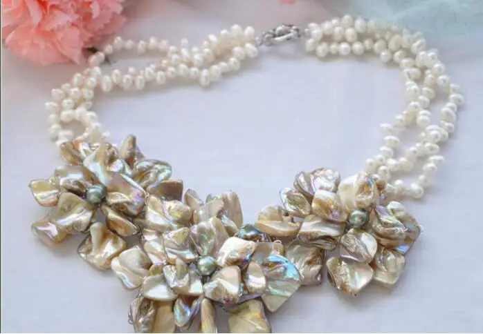 Ювелирные изделия Жемчужное ожерелье ручной работы 3 ряда 18 &quotбелый жемчуг в