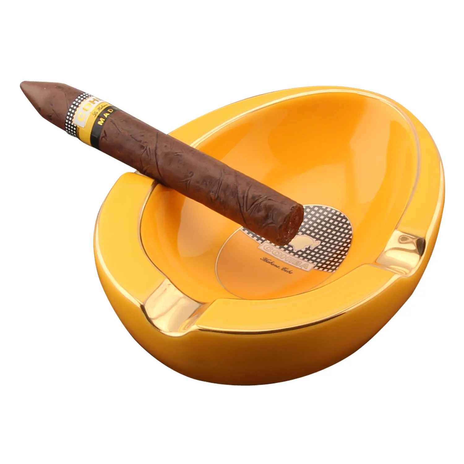 

Big Ceramic Cohiba Ashtray Home Portable 3 Cigar Ash Slot Holder Cigarette Luxury Pocket Cigar Ashtray Outdoor Smoking Tool