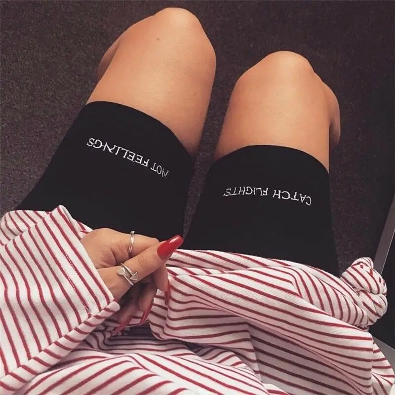 

Women Casual High Elastic Waist Tight Fitness Running Tights Workout Pants Female Knee Length Gym Letter Pants Black Fashion