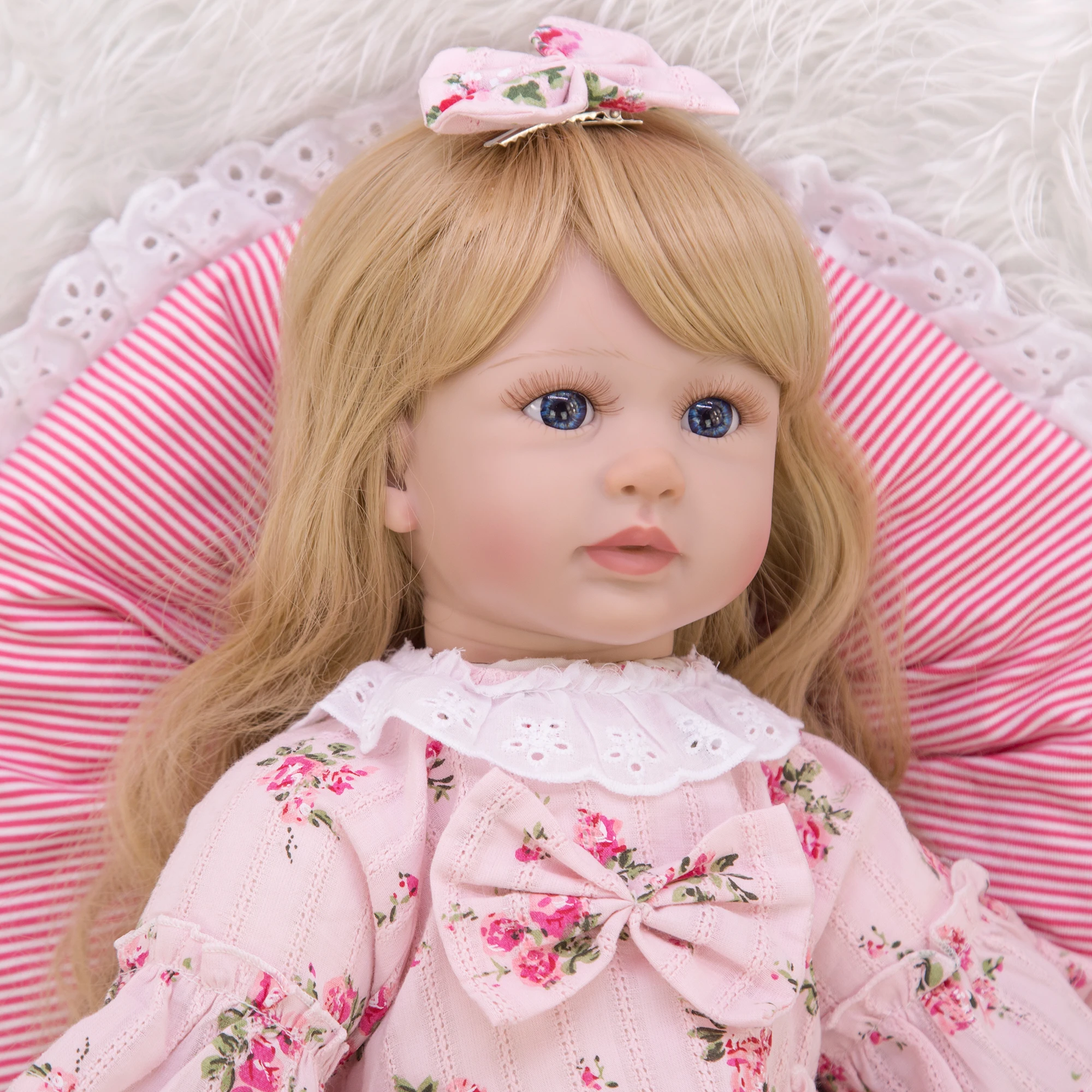 Кукла реборн для девочек тканевая нательная кукла 60 см с длинными золотыми