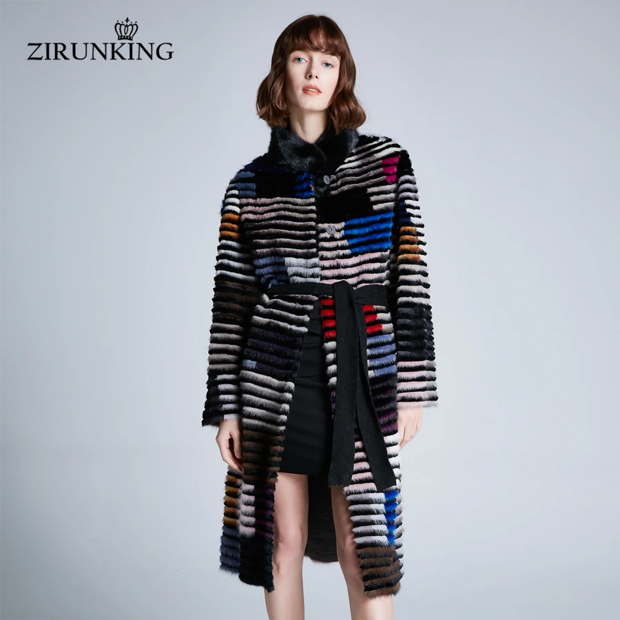 ZIRUNKING Новинка, женская шуба из натурального меха норки, женские длинные шубы, пальто, женский воротник-стойка, уличная меховая верхняя одежда ZC1902