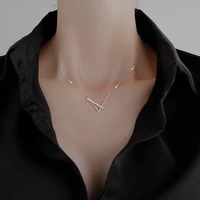 flash diamond s925 sterling silver v letter zircon pendant necklace for women temperament delicate clavicle chain fine jewelry