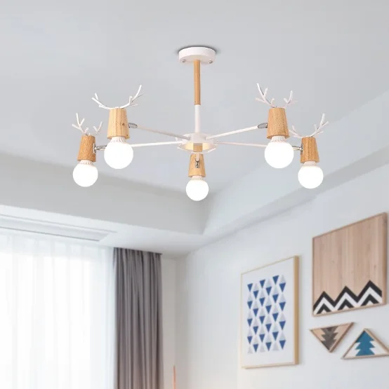 Скандинавская люстра E27 для гостиной и кабинета деревянная лампа в Корейском