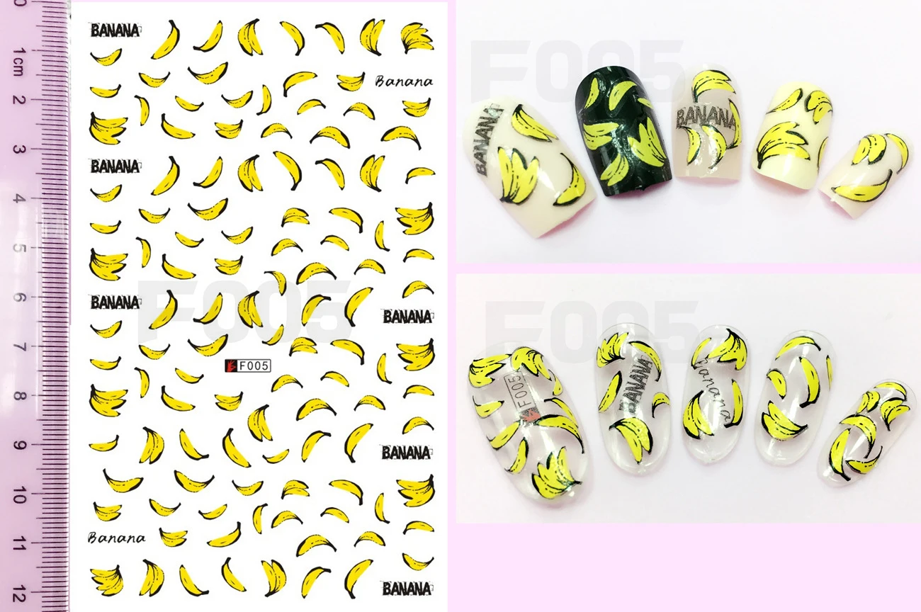2 листа наклейки Банан Фрукты водяные для ногтей Обертывания 2019 новый дизайн