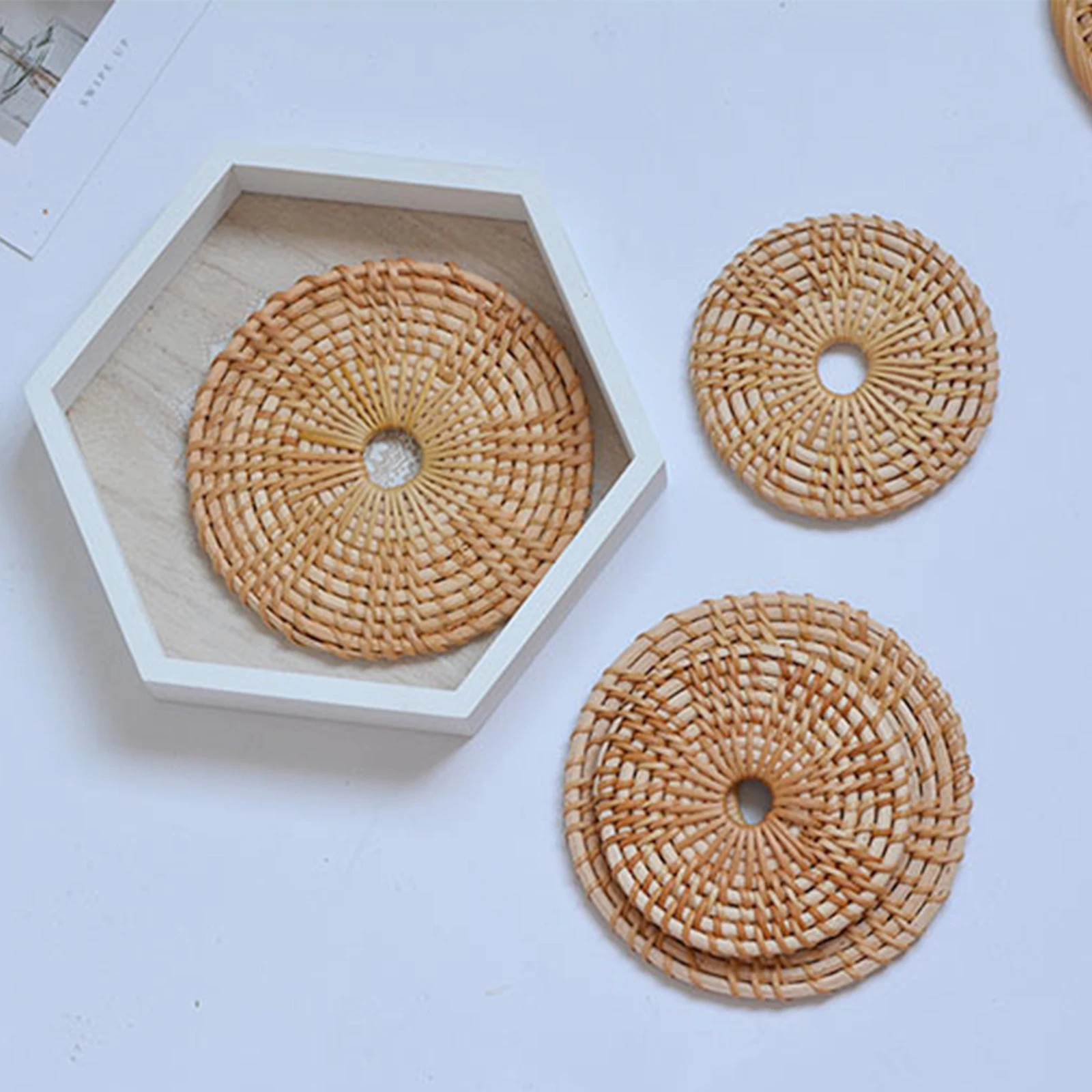 Коврик для кофейной чашки подставка из ротанга напитков плетеный стол хранения