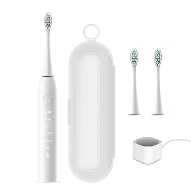 White Waterproof Electric Toothbrush Cleaning Whitening USB Charging Sonic Toothbrush with DuPont Heads - Цвет: White